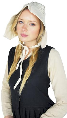 Leonardo Carbone® Damen Kopfbedeckung Mittelalter-Bundhaube Claire | Kapuzenartiger Schnitt | Lange Bänder | Karneval, Halloween, Cosplay, LARP, Haube, Hut, Mütze | 100% Baumwolle Natur