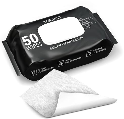 Tesla Lot de 50 lingettes de nettoyage d'intérieur de voiture XL pour sièges en cuir végétalien, tableau de bord, console | Accessoires de voiture Tesla Model 3 Y S X pour 2025 et 2026