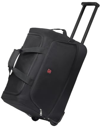 OIWAS Small Holdall with Wheels, 55L Large Rolling Duffel Bag with Wheels with Shoe Compartment, Carry on Wheeled Duffel Bags for Weekender Overnight Business Travel Gym Black