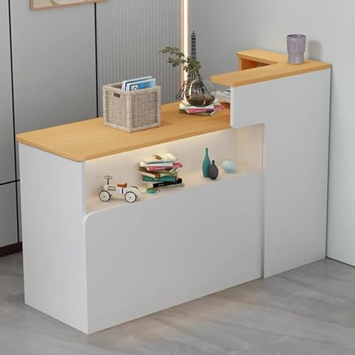 LYXWGRZD Empfangstheke, Fronttheke mit abschließbaren Schubladen, einfache Kasse, Empfangstisch for Geschäft, Salons, Rezeption(Natural L,120cm/47.5in)