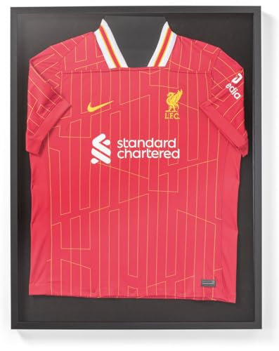 ACAZA Trikotrahmen 70 x 90cm XL Groß, 3D Bilderrahmen tief zum befüllen mit Fußball-, Eishockey-, Rugby-, NBA-Trikot, mit Aufhänger, Holz und Acrylglas, Schwarz