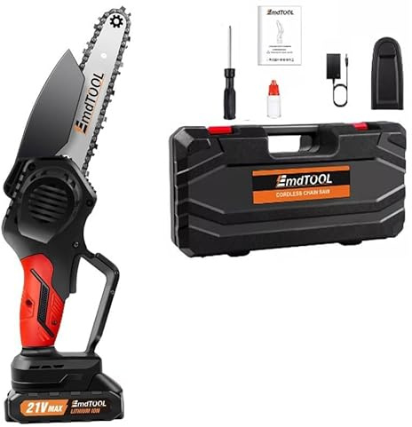 6 Zoll Mini Akku Kettensäge mit 1 x 21V 1.5Ah Akku Ladegerät, 1 Kette, Blau | 700W Elektrische Kettensäge Handkettensäg Akku für Gartenscheren Holzschneiden
