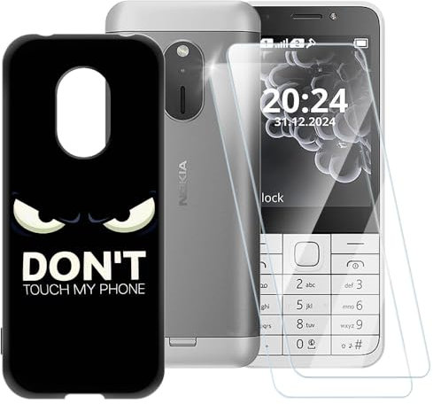 ESACMOT Don't Touch Pattern Case Compatible with Nokia 230 2024 + [2 Pack] Screen Protector Tempered Glass, Shockproof Case Cover for Nokia 230 2024 (7.1 cm)