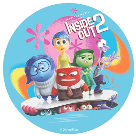 dekora - Decorazione per Torte Compleanno - Cake Topper di Inside Out 2 da 20 cm - Disco di Ostia Commestibile per Torta Senza Glutine, Senza Zuccheri Aggiunti, Senza Lattosio - Adatto ai Vegetariani