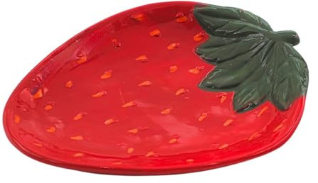 Dekohelden24 XXL Dekoplatte, Dekoschale, Dekoteller, Keramikschale, Küchenteller, Servierschale für Erdbeeren, Fruchtschale, Erdbeerteller, Erdbeerschale aus Keramik in rot, L/B/H 22 x 26 x 3 cm.