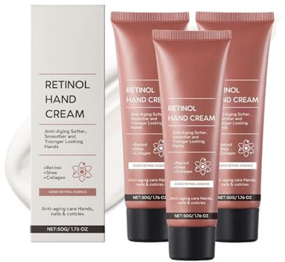 Retinol Handcreme, Leichte Hand-Feuchtigkeitscreme für Handfalten, Handcreme Anti Aging für trockene und rissige Hände, Weiche & Nahrhafte Hand, schnell einziehend & Nicht fettend (3pc, 50g)