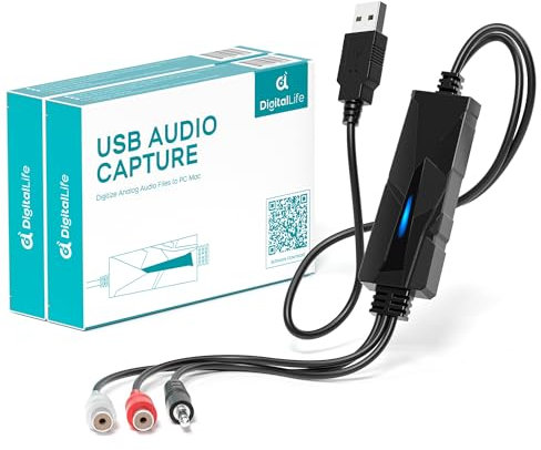 DigitalLife 2er-Pack USB 2.0 Audio Capture Card Grabber - Dual-RCA/3,5-mm-Eingangsoption für Schallplatten, Kassetten und Mini-Disc, Kompatibel mit Windows 10,11, macOS 15.1.1, Linux