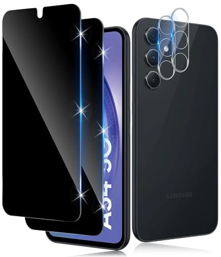 Funrae Verre Trempé Anti-Espion pour Samsung Galaxy A54 5G avec Caméra Arrière Protecteur [2+2 Pcs], Protection Objectif Caméra pour Tout Coque，Dureté 9H HD Glass Anti-Spy Protection d’écran