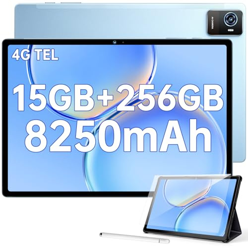OUKITEL OKT3 Android Tablet - 10.51 Inch Tablets, 15GB RAM + 256GB ROM (TF 2TB), 8250mAh Gaming Tablet, 18W, 1920x1200 FHD+ Smartpad, 4 Stereo Speakers, Dual SIM 4G LTE/5G WiFi/OTG, Blue