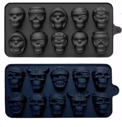 JUKOTA Molde de Silicona para Bombones,2 Moldes de Chocolate Forma de Calavera Moldes para Hornear de Silicona para Halloween