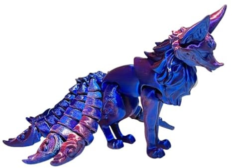 JTDZ 3D-gedruckte Fuchsfigur mit neun Schwänzen, mehrere Gelenke, bewegliche Tierstatue, bewegliche Porzellan-Figur, Mythologie-Figur, Skulptur, Ornament für Zuhause, Büro, Desktop-Dekor (blau)