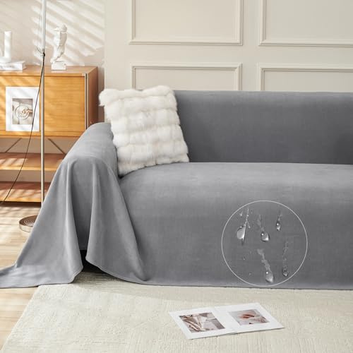 HOMECOVER Veloursstoff Sofa überzug Für 1 2 3 4 Sitz, Wasserdicht Sofa Überwurfdecke Für Katze Weich Kratzschutz Sofa Katze Sofabezug Ganzjährig Nutzbar Couch überz Waschbar-dunkelgrau-180×260cm