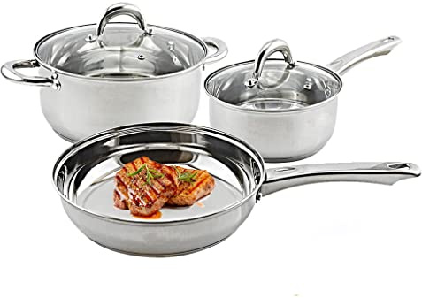 XFLSDHGD Cookware Set Stainless SteelCooking Ware with Stockpot Saucepan Saute Fry Pan with Lids Kitchenware Set 5pcs