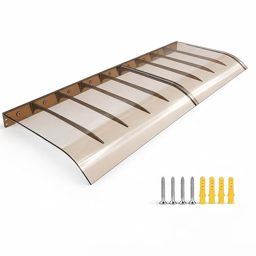 Vordach für Haustür Fenstervordach 40x80cm 50x100cm 60x120cm, Transparent/Braun 3.5mm Polycarbonat Pultbogenvordach, Balkon Eingangstür Überdachung für Sonnenschutz und Regenschutz(braune,60x200cm)