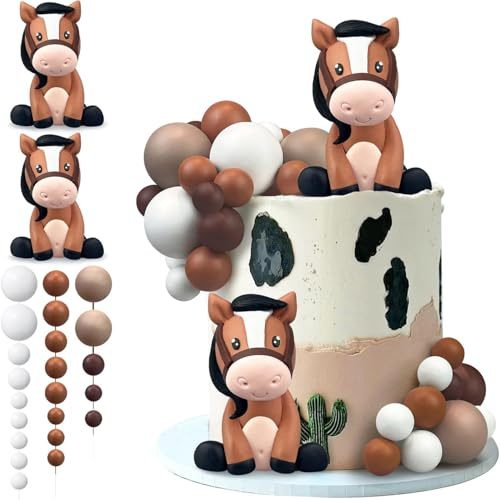 27 teiliges braunes Pony Geburtstagskuchen Set, Reitsport Thema, Fahrzeugdekorationen, Partyzubehör, Baby Kuchendekorationen, Geburtstage für Jungen und Mädchen