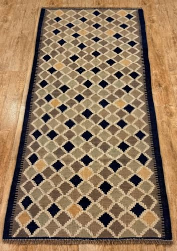 Rug Studios Teppich KELIM ORIGINAL | Farbe: Blau | Größe: 81 x 185 cm | orientalisch | gemustert | Vintagedesign | glamourös | Klassisch | Landhaus | Vintage | Modern | Wohnzimmer | Schlafzimmer | str