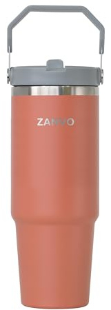 ZANVO Travel Mug Coffee Cup 30oz Insulated Tumbler with Straw(Orange) | Stainless Steel Tumbler with Straw and Lid, Leak Proof BPA Free, Keeps Drinks Hot & Cold, Fits Car Cup Holder.