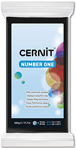Cernit CE0900500100C - Block Modelliermasse (Polymer) NUMBER ONE, ofenhärtend, sofort gebrauchsfähig, 500g, ideal für DIY, Schmuck & Figuren, für Einsteiger und Hobbykünstler, Schwarz, 1 Stück