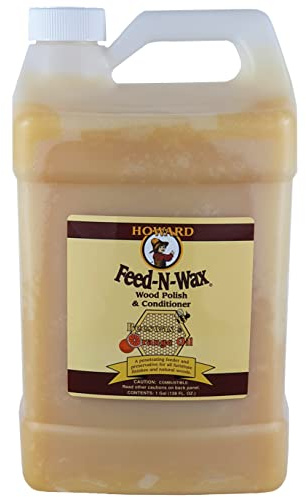 Howard Feed N Wax Wood Polish and Conditioner FW0128 Blend of Orange OIl Beeswax Carnauba Wax Wooden Furniture Care 3.784lt (128oz)