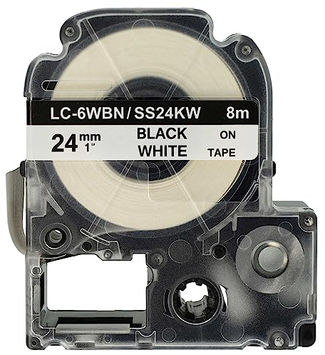 vhbw Schriftband-Kassette kompatibel mit Epson LabelWorks LW-1000P, LW-600P Etiketten-Drucker 8m x 24mm Schwarz auf Weiß - Ersatz für SS24KW, LC-6WBN