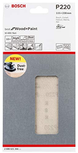Bosch Professional 10 Stück Schleifblatt M480 Best for Wood and Paint (Holz und Farbe, 115 x 230 mm, Körnung K220, Zubehör Schwingschleifer)