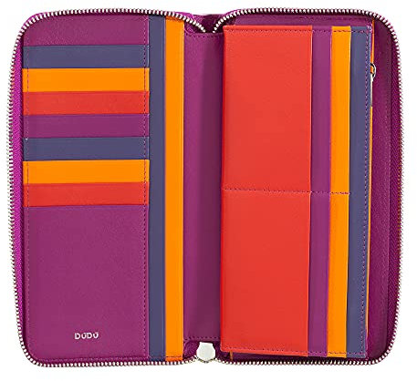 DUDU Portafoglio Donna Grande con Cerniera RFID in Pelle Nappa Zip Around 14 Tasche Porta Carte di credito e Portamonete Fucsia