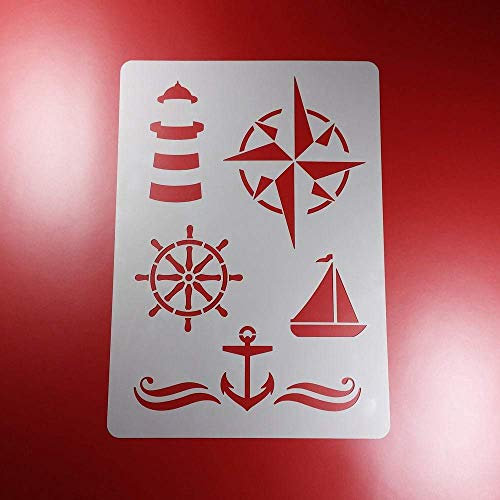 Schablone Leuchtturm Anker Steuerrad Meer - BA55