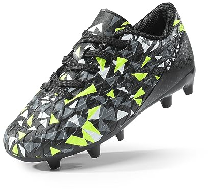 DREAM PAIRS Boys Football Boots Shoes Kids Girls Soccer Athletics Sport Training Shoes Indoor Outdoor Football Shoes Sneakers for Unisex,Size 3 Big Kid,Black/Neon/Green,HZ19003K