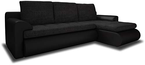 Ecksofa Santi - Polsterecke L-Form, Schlafsofa mit Bettkasten, Couchgarnitur mit Schlaffunktion, Couch, Sofa, Sofagarnitur (Schwarz + Schwarz (Madryt 1100 + Berlin 02), Ecksofa Rechts)
