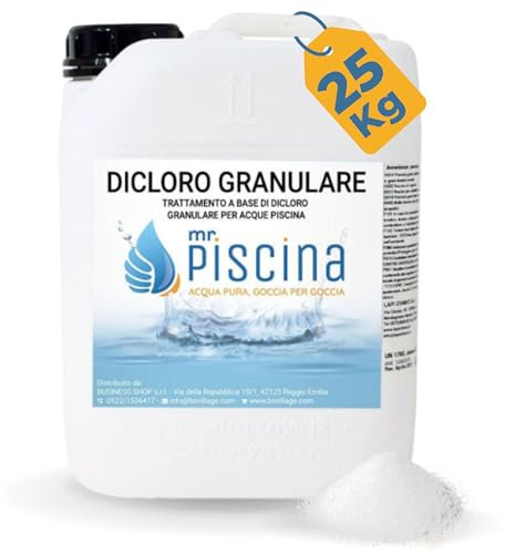 MR PISCINA Dicloro Granulare 56g. Cloro per Piscina Granulare. Prodotto adatto al Trattamento Shock per Piscina (25 kg)