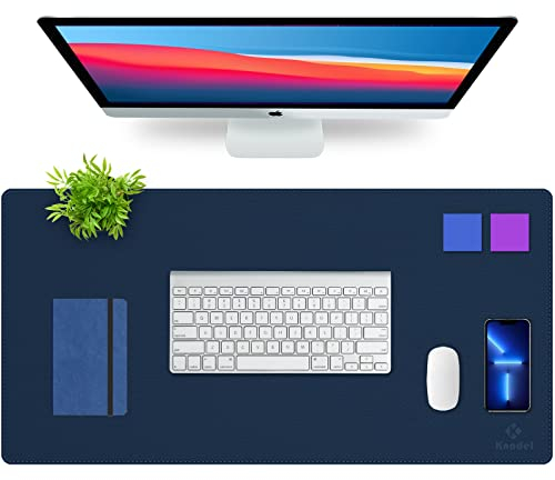 K KNODEL Desk Mat, Blotter, Dual-Sided Office Desk Pad, Waterproof Desk Mat for Desktop, Desk Blotters, PVC Leather Pad Protector (80x40cm, Dark Blue)