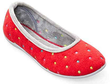 Padders Ballerina Wide E Fitting Womens Memory Foam Slippers (Red Combi, Numeric_6)