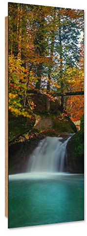 Feeby Wanddeko Wasserfall Kunst modern Bilder Wald Mehrfarbig 40x120 cm