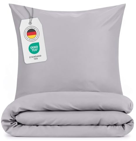 Blumtal Housse de Couette 155x200 + taie d'oreiller 80x80cm- Parure de lit 155x200 certifié Oeko-TEX - Gris