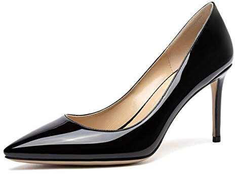 Castamere Scarpe col Tacco Donna Punta Appuntito Moda Tacco a Spillo 8.5CM Nero Pelle Verniciata Scarpe EU 43.5