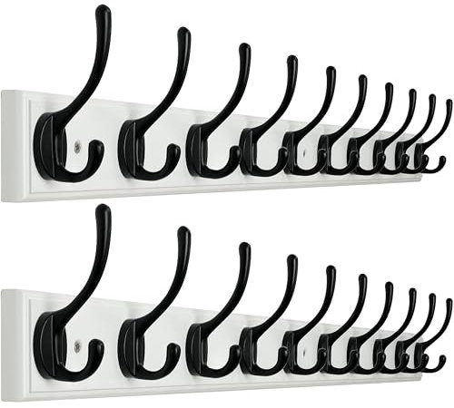 WEBI Garderobenhaken Wand,97cm Lang Garderobenleiste mit 10 Haken,Wandgarderobe,Kleiderhaken Wand,Garderobe Hakenleiste für Mäntel,Jacken,Schwarz auf Weiß,2 Stück