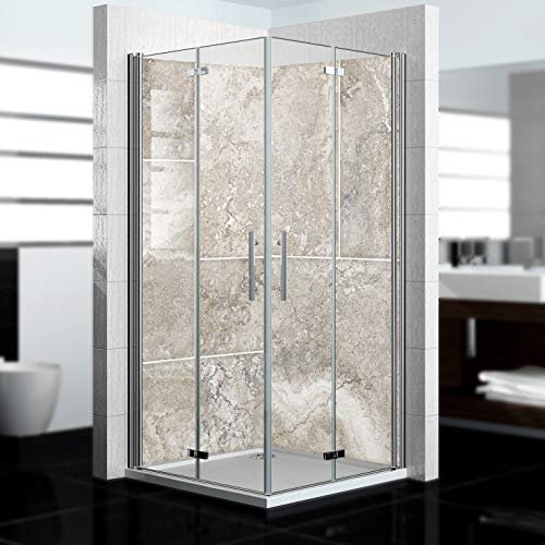 Dedeco - Dos de douche d'angle imperméable Motif : pierre V5, vernis UV mat, 2 x 90 x 200 cm, remplacement du carrelage pour salle de bain, comme paroi décorative, revêtement mural en aluminium