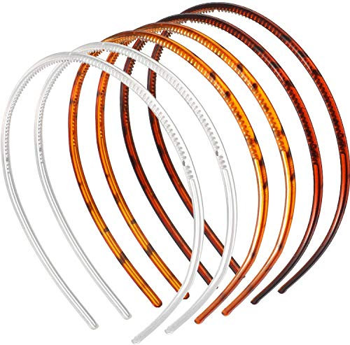 6 bandes de cheveux, bandes de cheveux serrés, bandes de cheveux en plastique, bandes de cheveux en forme de peigne, bandes de cheveux minces pour les filles, (brun clair, brun foncé, transparent)