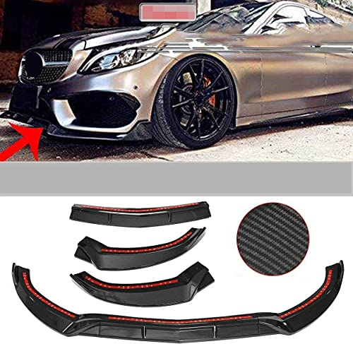 CHENGQIAN 3Pcs W205 Auto Front Lippe Kinn Lip Spoiler Splitter Körper Kit Für Mercedes Für Benz C-Klasse W205 C250 C300 C350 2015-2018,Glossy Black,Carbon Fiber Look