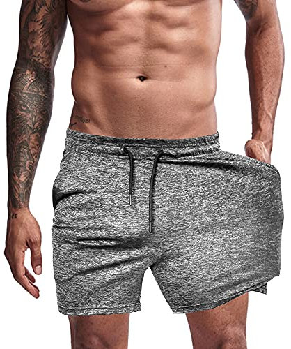 Agilelin Herren Sporthose,Training Kurze mit Tasche,Quick Dry Laufhose (Grau/2XL)