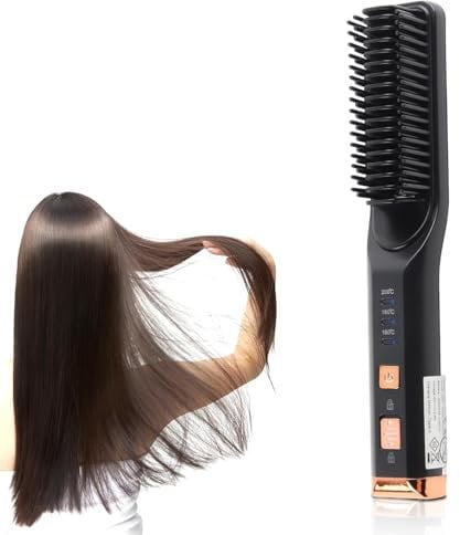 Hair Heated Straightening Brush, 2 in 1 Flat Iron and Hair Brush Styling Tool Fast Heating, 3 Temp Settings(160℃-200℃) Portable Hot Comb Beard Straightening Comb for Smooth Frizzfree Hairs