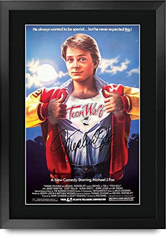 HWC Trading FR A3 Teen Wolf Michael J Fox Gifts Gedrucktes Poster, signiertes Autogramm, Bild für Film-Erinnerungsstücke – A3 gerahmt
