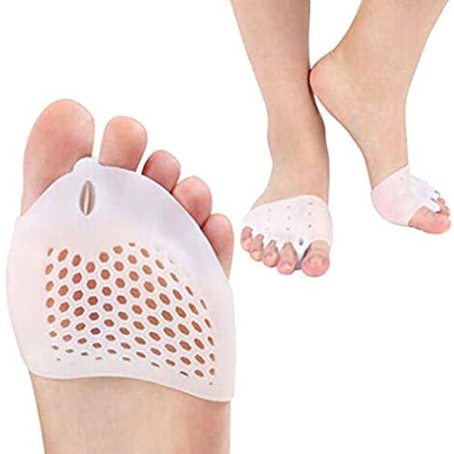 Pedimend 2 Pairs Gel Toe Separators Metatarsal Pads, Gel Toe Straightener for Overlapping Toes, Bunion Corrector, Hallux Valgus Forefoot Pain Relief (5-Hole Toe Separator Metatarsal Pads)