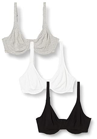 Fruit of the Loom Women's Unlined Underwire Bra-Cotton & Spandex Blend for Natural Shape and Flexibility T-Shirt, Opaque, Blk/White 86ck/ Grey Heather, 34C (Pack of 3)