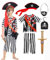 IKALI Piratenkostüm Kinder, Junge Pirat Kostüm Caribbean Buccaneer Fancy Kleid Outfit für Fasching Karneval Party 8-10 Jahre