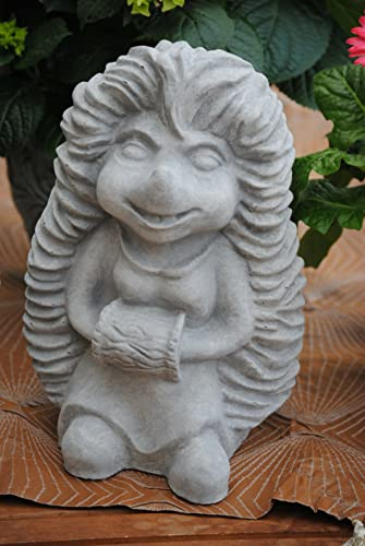 Deko Shop Cologne Igel Frau Figur Skulpur Lustig 29 cm groß Gartendeko Stein Grau