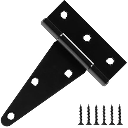 2 Pack 4 Inch T Hinge Heavy Duty Tool Bike Outdoor Storage Shed Door Hinges for Double Doors Wood Garden Gate Hinges Shed Windows Small Black Barn Fence Door Hinges Dutch Door Hardware Replacement
