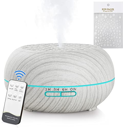 Simpeak Humidificador Ultrasónico 550 ml Difusor de Aromas con Temporizador Humificador Control Remoto para el Hogar Oficina Dormitorio Yoga SPA(con Pegatinas Nieve), Blanco