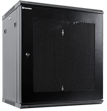 RackPath 12U Wall Mount Server Cabinet Network Rack Enclosure, Quiet Cooling Fan, Perforated Door, Black