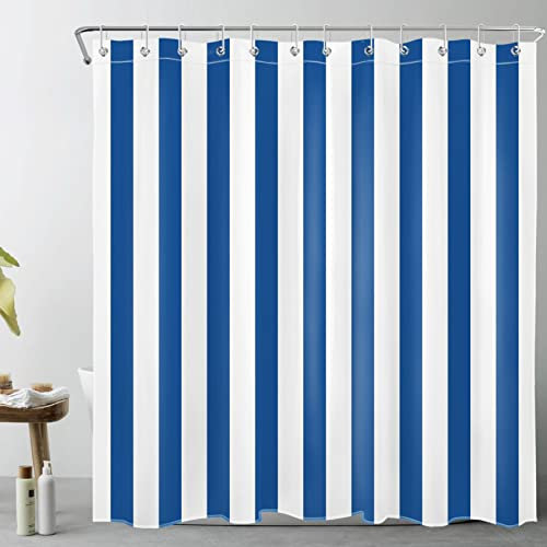 LB Marineblau gestreift Duschvorhang 180x180cm Blaue Weiße Linie Antischimmel Wasserdicht Badezimmer Vorhänge, Einfache minimalistische Geometrie Polyester Stoff Bad Vorhang mit Haken